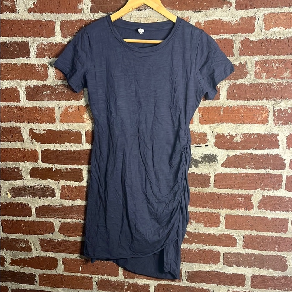 Charcoal gray ruched flattering Short Sleeve Dress